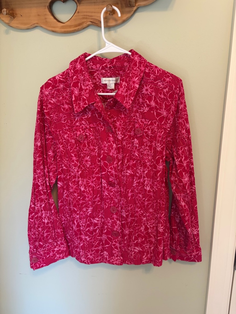 Christopher & Banks Hot Pink Floral Button-Front Shirt Jacket